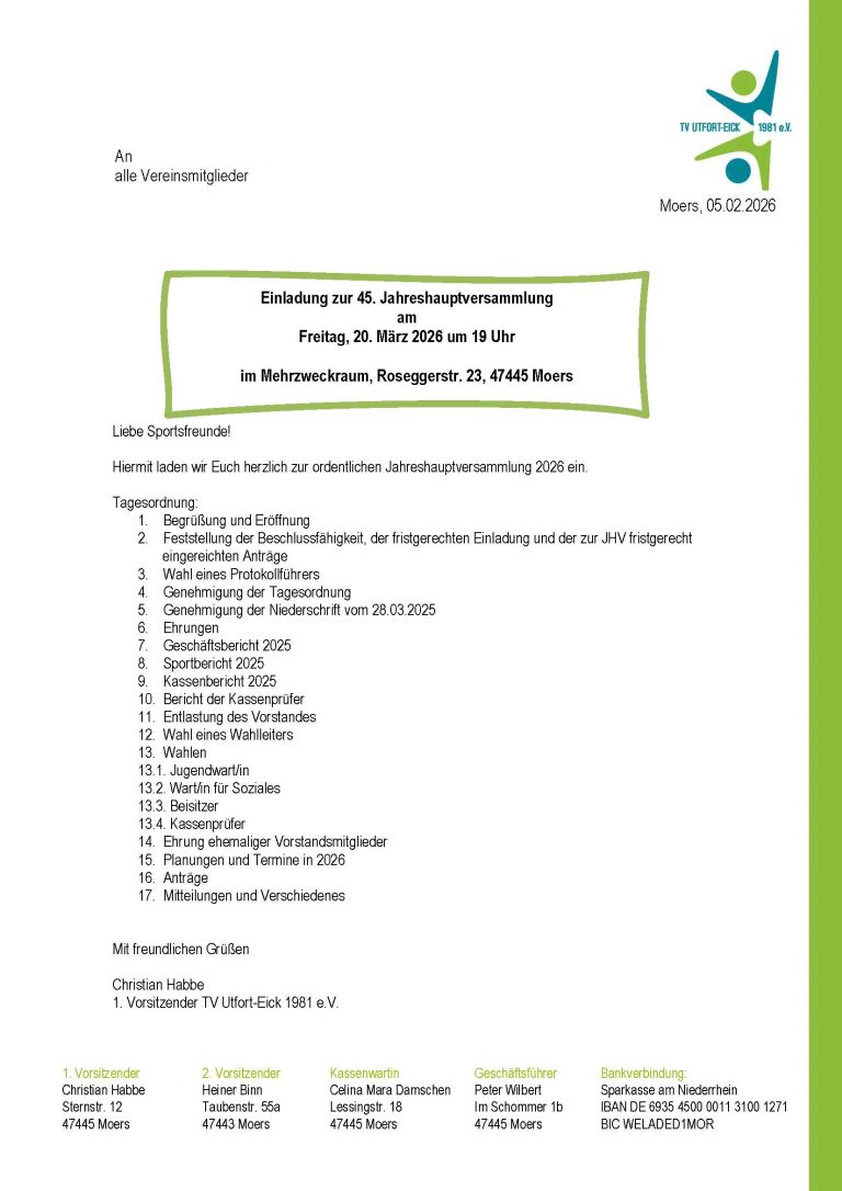 Einladung zur Jahreshauptversammlung 2026